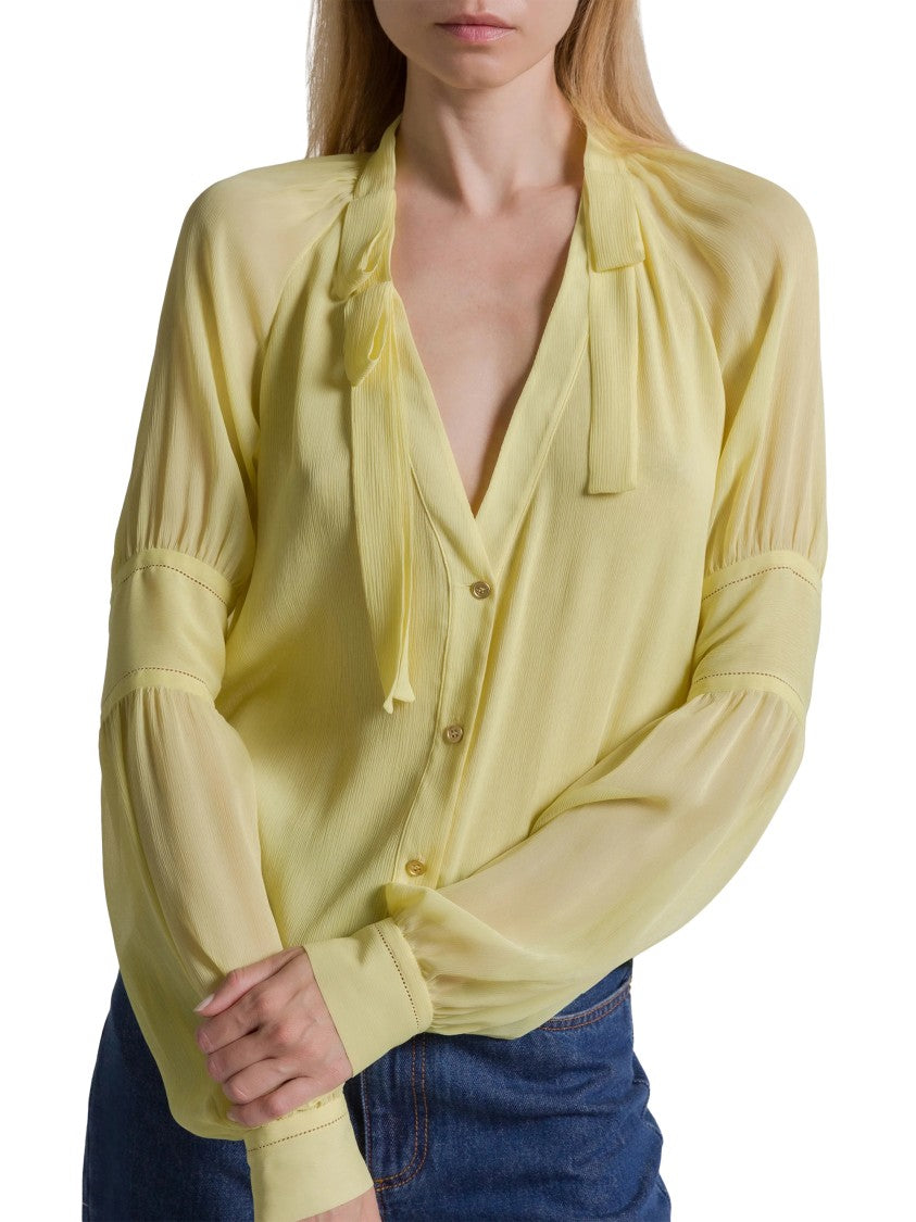 Alberta Ferretti Flowing Pale Yellow Blouse With V-Neck