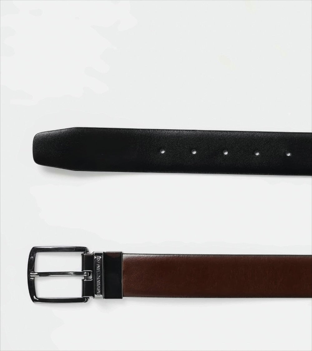 Emporio Armani Reversible Smooth Leather Belt With Adjustable Buckle