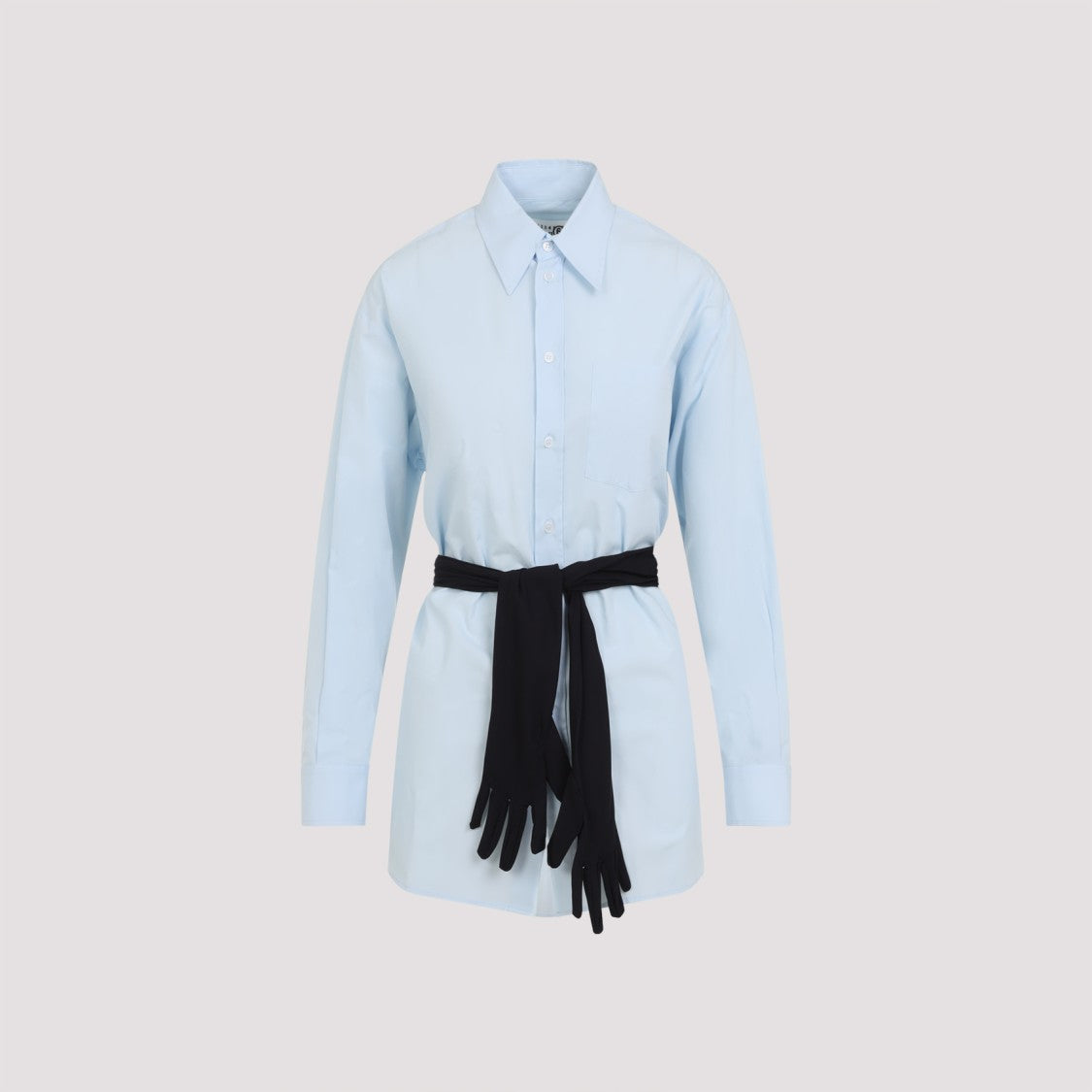 Mm6 By Maison Margiela Light Blue Cotton Shirt With Wearable Glove Belt