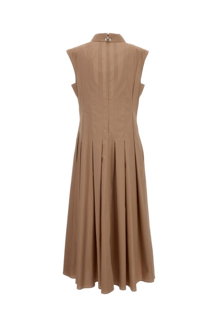 Fay Pleated Sleeveless Dress With Pointed Collar And Embroidered Logo