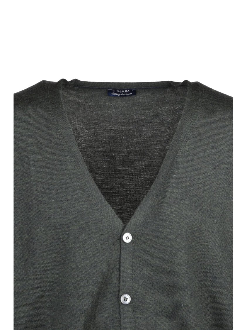 Barba Napoli Green Virgin Wool V-Neck Cardigan