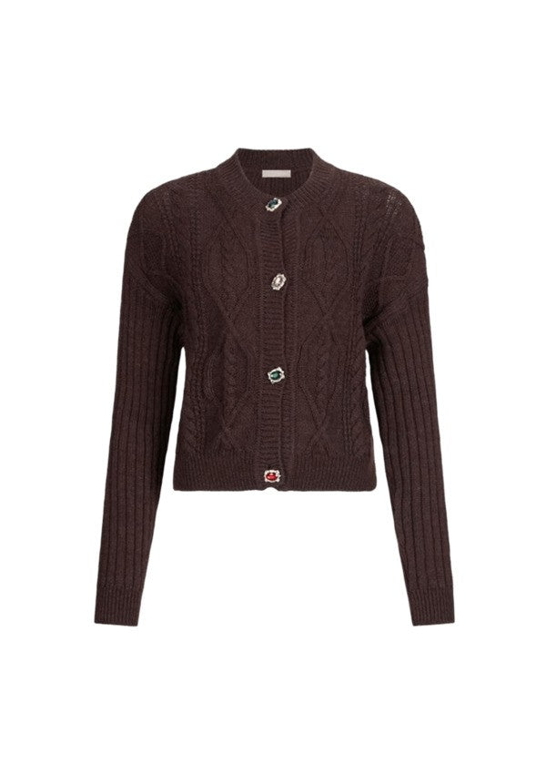 Liu Jo Chocolate Brown Cropped Cardigan With Cable Knit