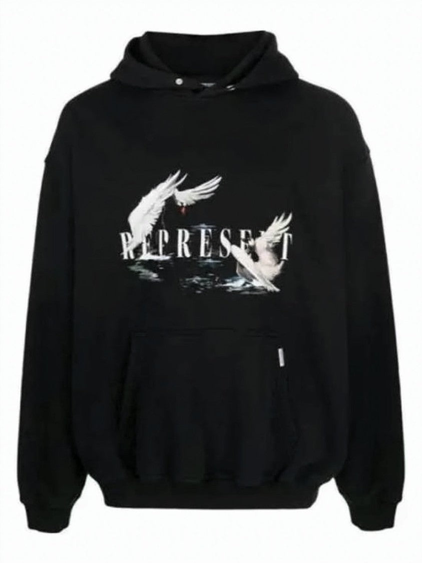Represent Black Hoodie With Front Graphic And Classic Fit