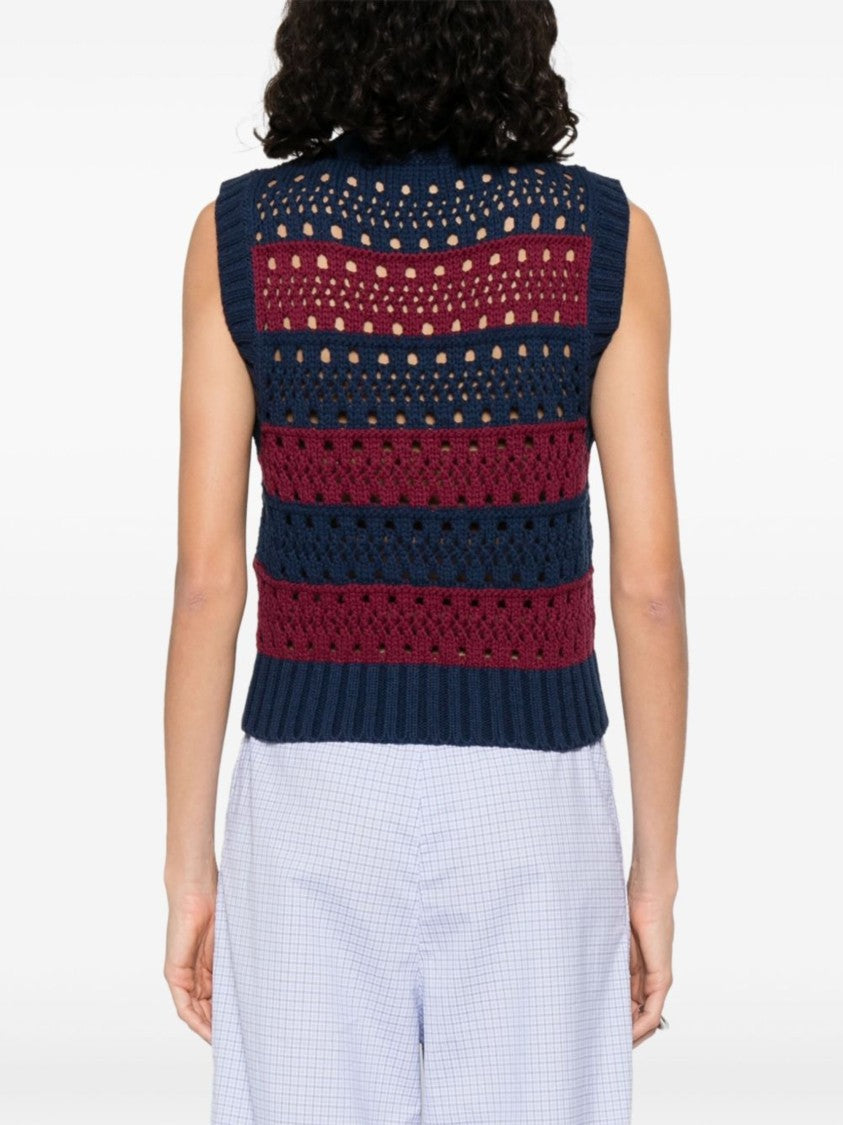 Ganni Striped Organic Cotton Knitted Vest With Intarsia Logo