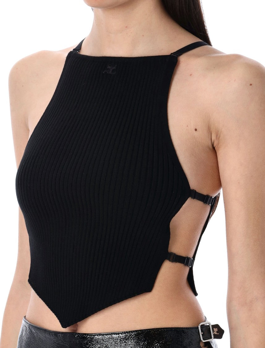Courrèges Ribbed Pointy Top With Adjustable Straps