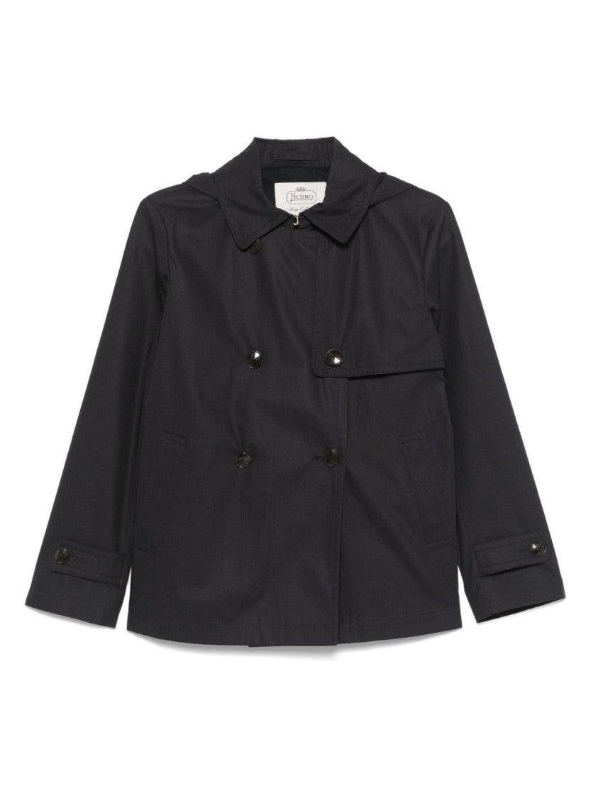 Herno Navy Blue Double-Breasted Storm Peacoat