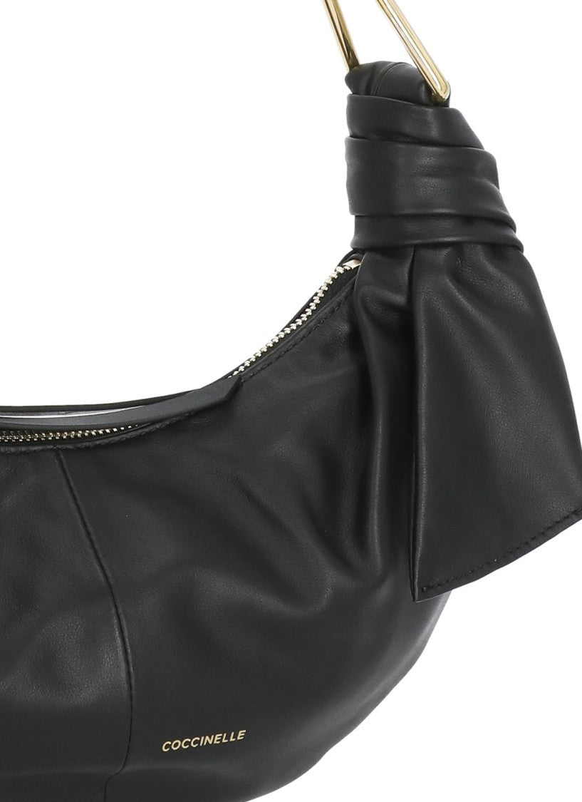 Coccinelle Crescent-Shaped Leather Shoulder Bag With Gold Accents