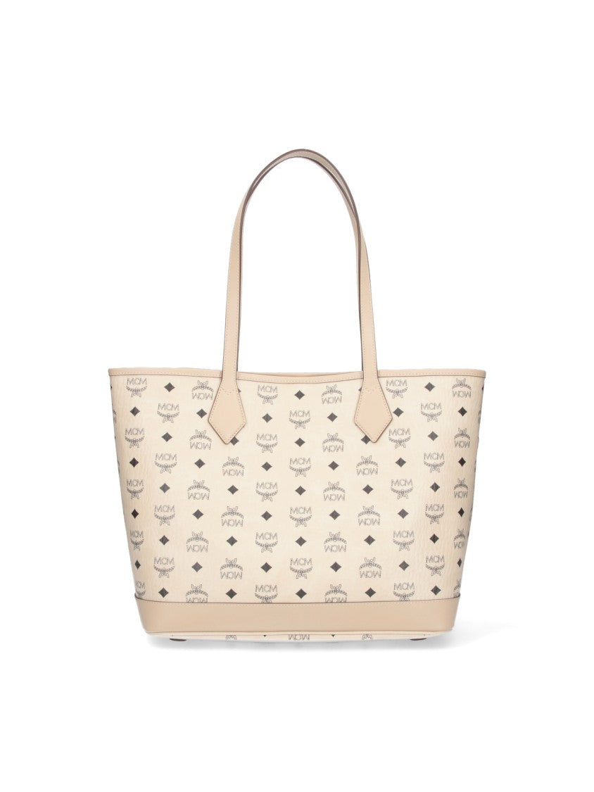 Mcm Beige Liz Visetos Fabric Tote Bag