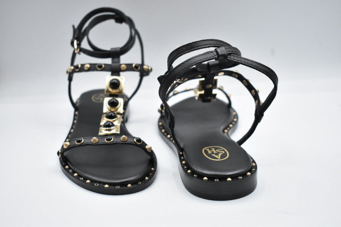 Ash Laced Flat Sandals With Studded Detailing And Ankle Straps
