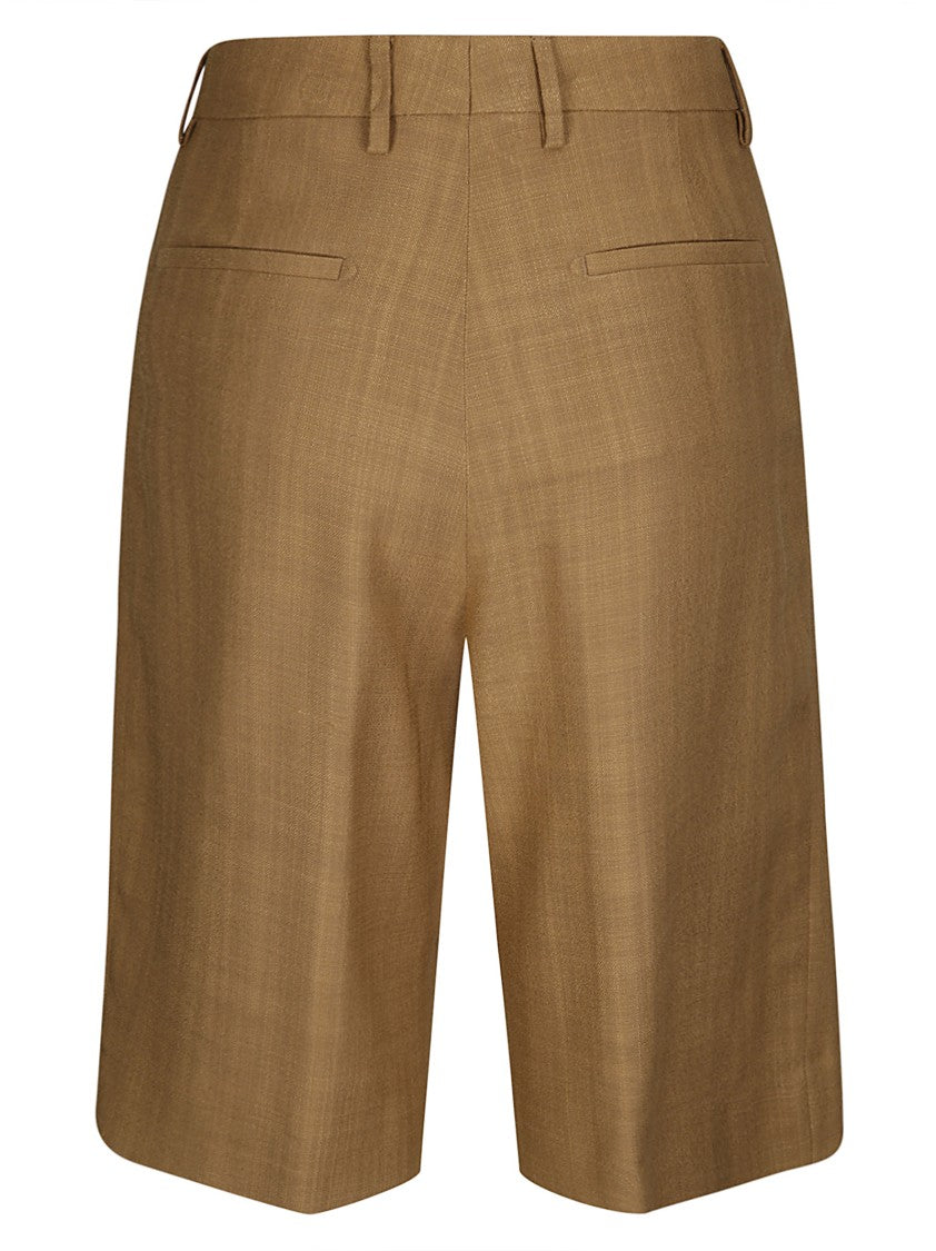 Tagliatore Pleated Brown Tailored Shorts With Belt Loops