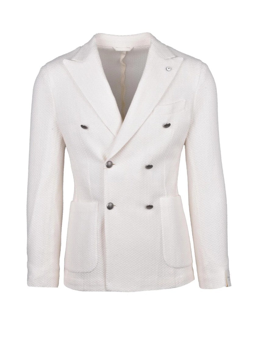 L.B.M. 1911 White Double-Breasted Cotton Unlined Blazer