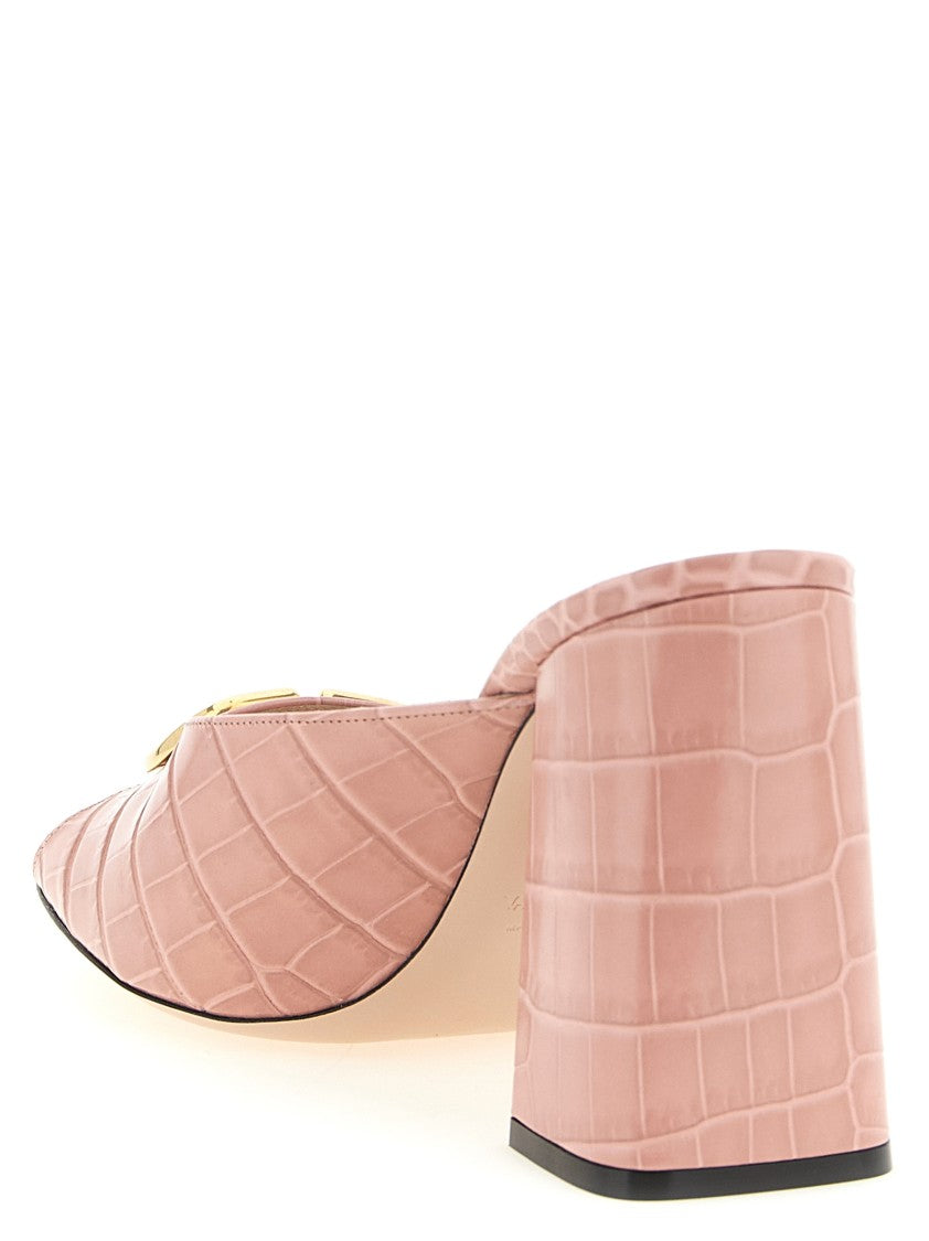 Valentino Garavani Crocodile-Effect Calf Leather Slides With Antique Brass Vlogo Signature