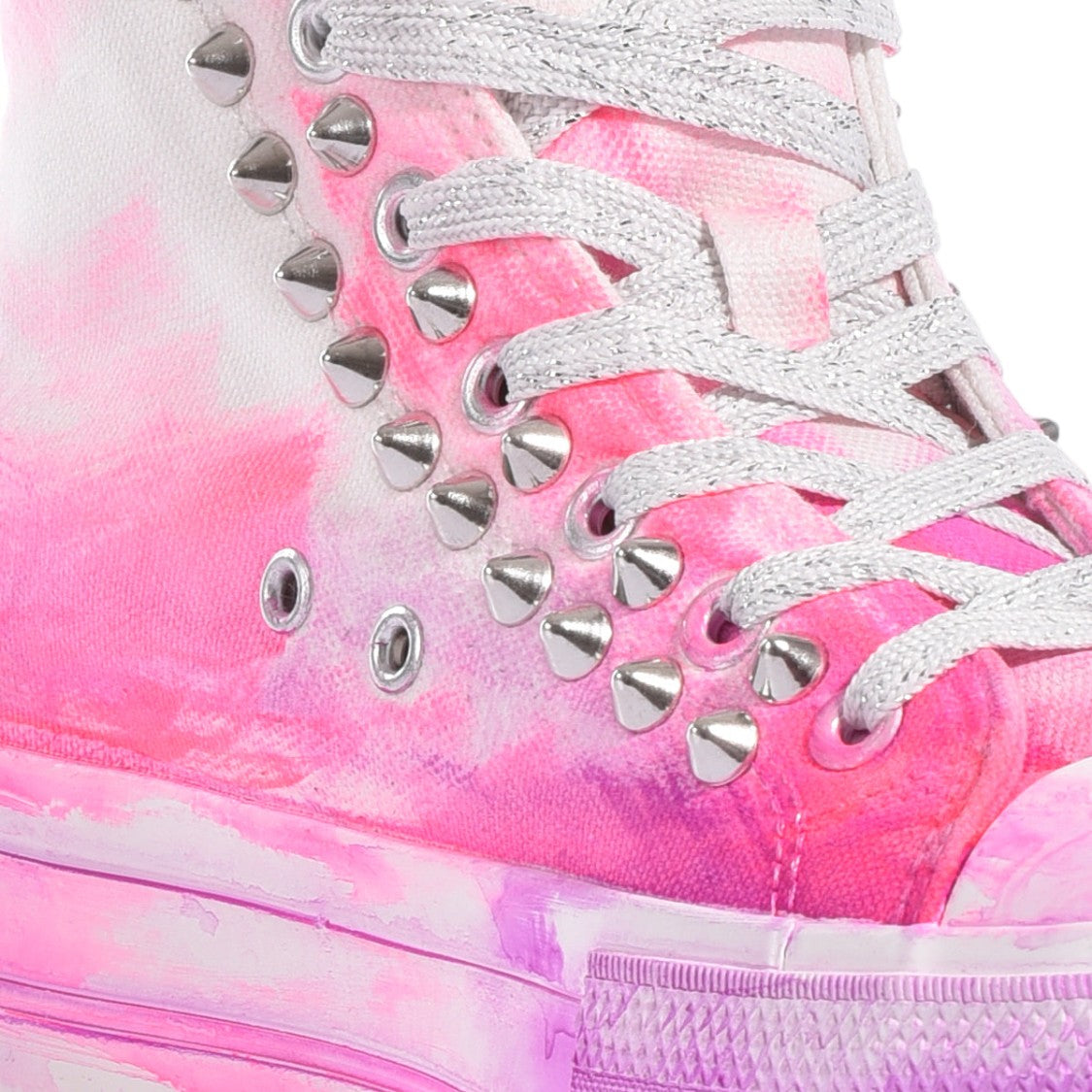 Mimanera Washed-Effect Handcrafted Studded Platform Sneakers