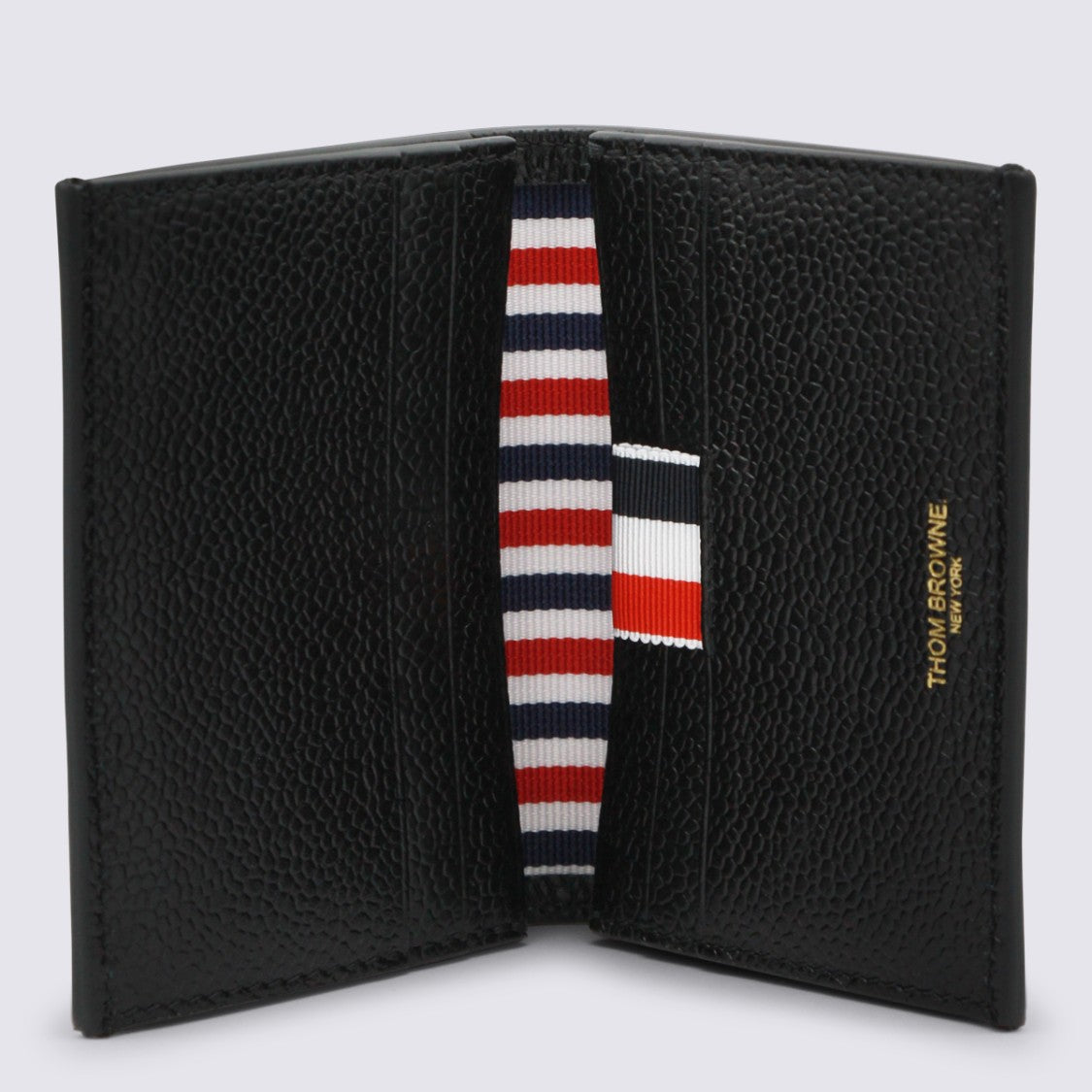 Thom Browne Textured Black Wallet With Striped Accent And Structured Design