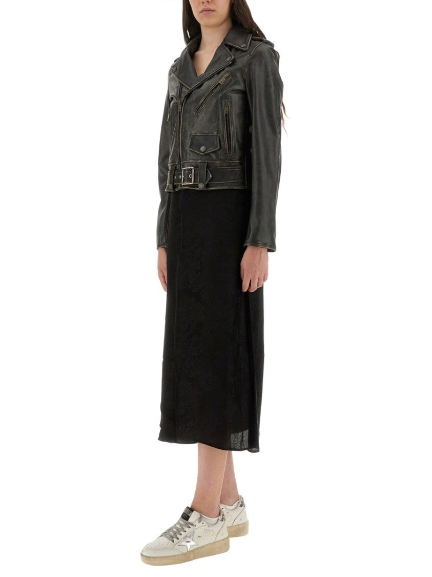 Golden Goose Cropped Black Leather Biker Jacket