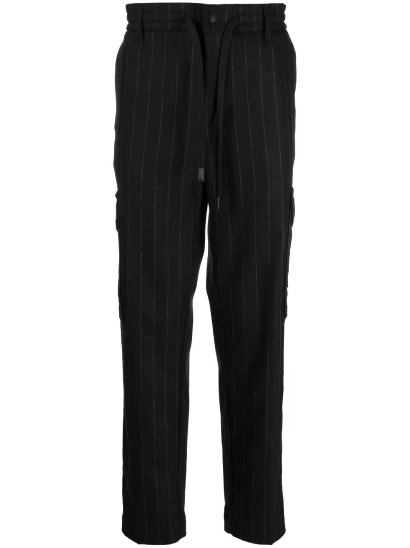 Versace Jeans Couture Relaxed Fit Pinstripe Trousers With Drawstring Waist
