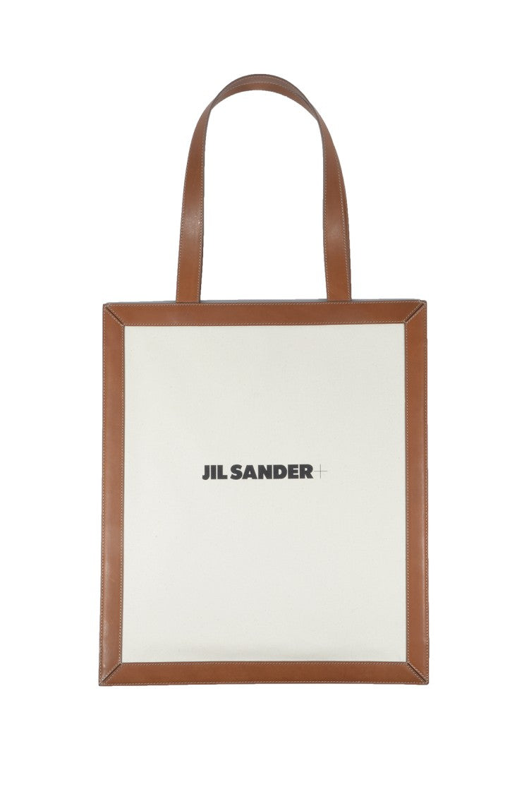 Jil Sander Tote Bag In Tela Bianca E Pelle