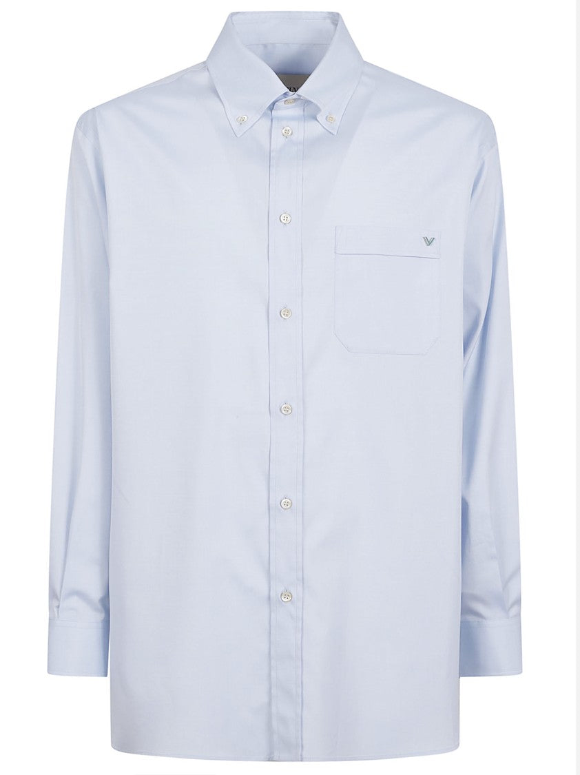 Valentino Garavani Oxford Cotton Shirt With V-Gold Plaque And Relaxed Fit