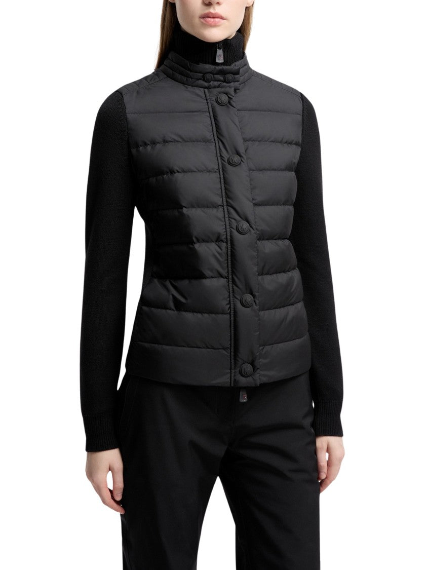 Moncler Grenoble Quilted Padded High Collar Wool-Blend Cardigan