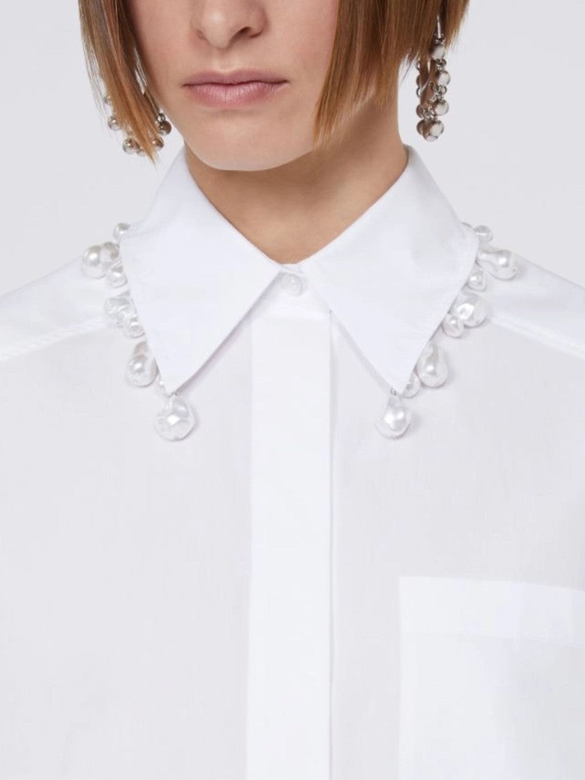 Sportmax White Pearl Embellished Poplin Shirt