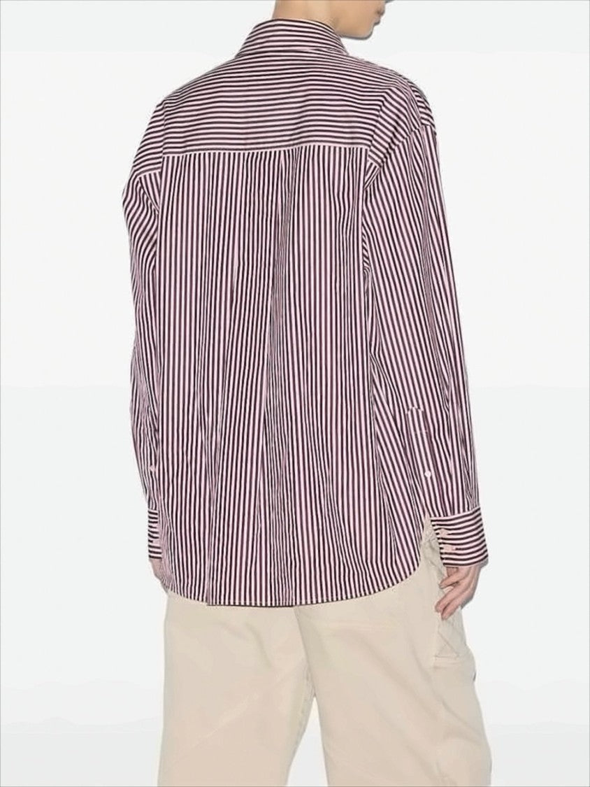 Isabel Marant Vertical Stripe Burgundy Cotton Shirt With Button-Down Front