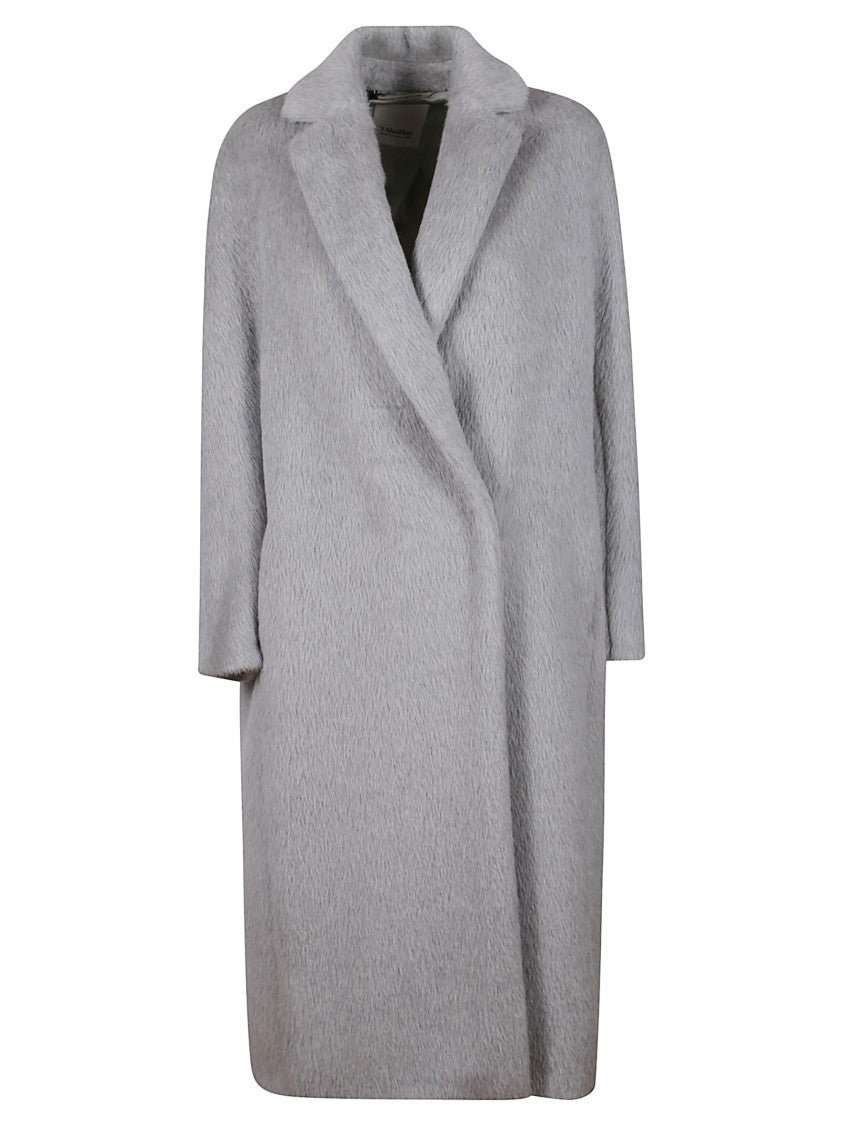 Max Mara Mid-Length Grey Coat With Notched Lapel And Central Vent