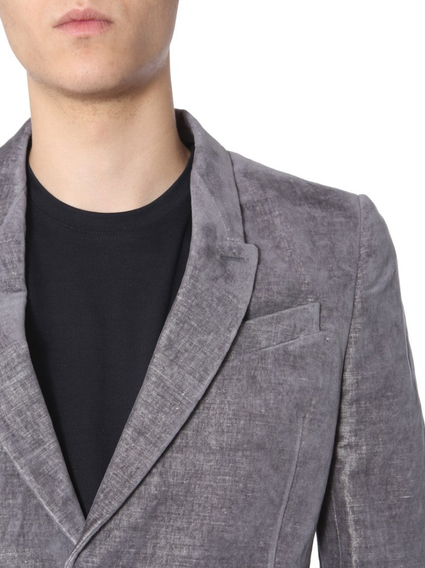 Rick Owens Textured Grey Velvet Single-Breasted Jacket