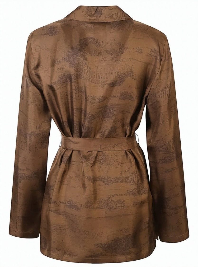 Max Mara Brown Scenic Print Jacket With Classic Collar