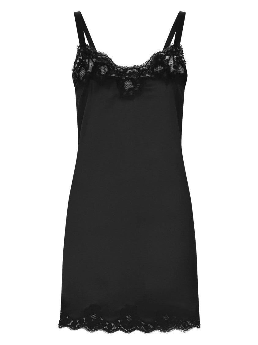 Dolce & Gabbana Black Silk Satin Lace Slip Dress