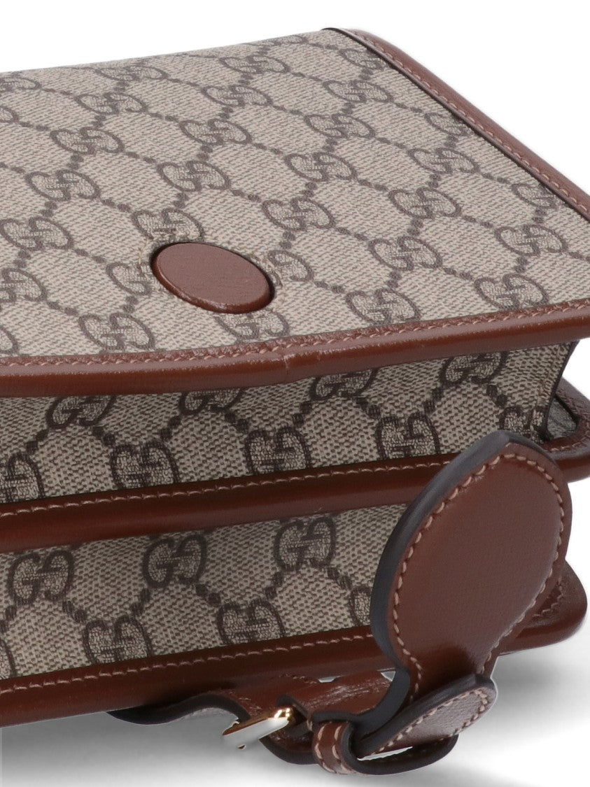 Gucci Mini Gg Supreme Fabric Shoulder Bag With Leather Accents