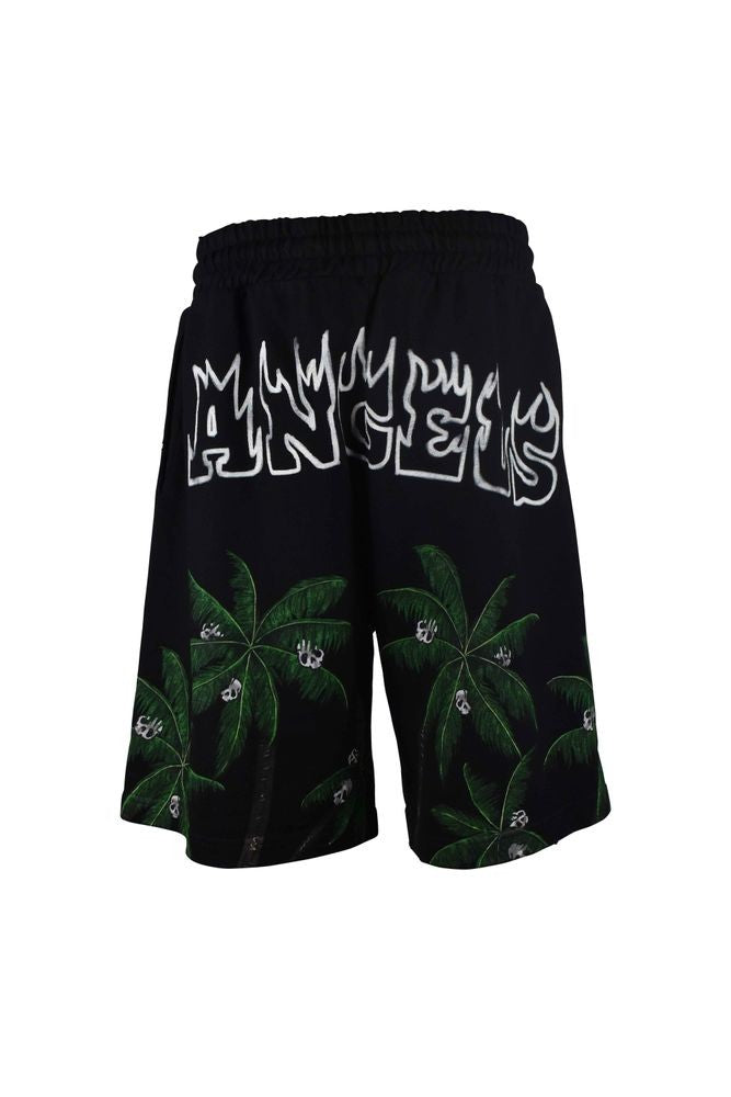 Palm Angels Black Cotton Shorts With Bold Flame Logo