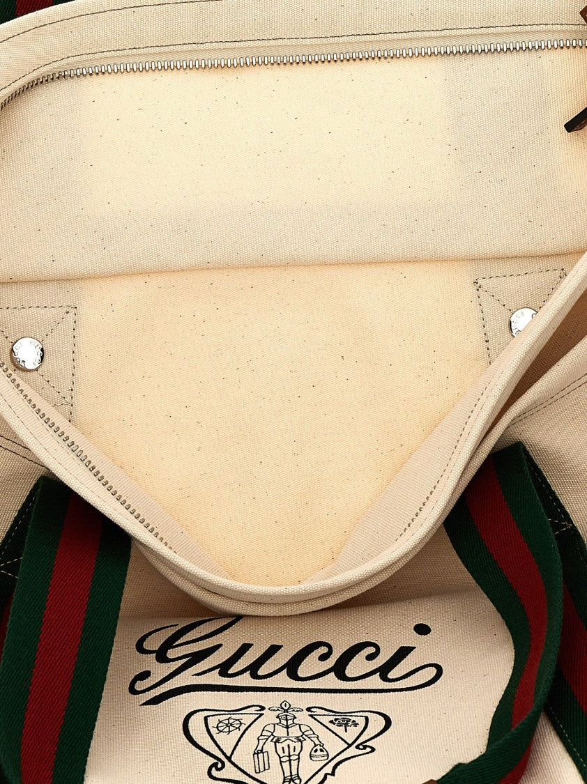Gucci Large Cotton Tote Bag With Leather Accents