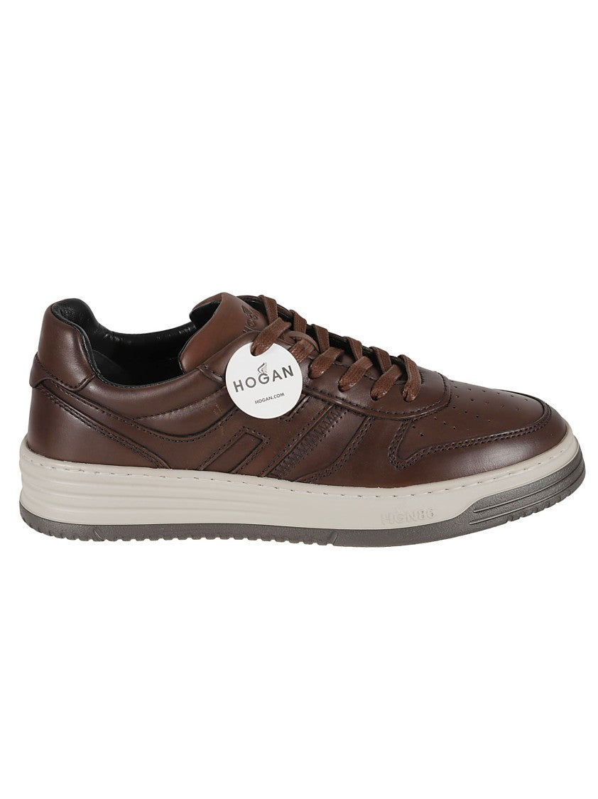 Hogan Brown Leather Sneakers With Perforated Detailing