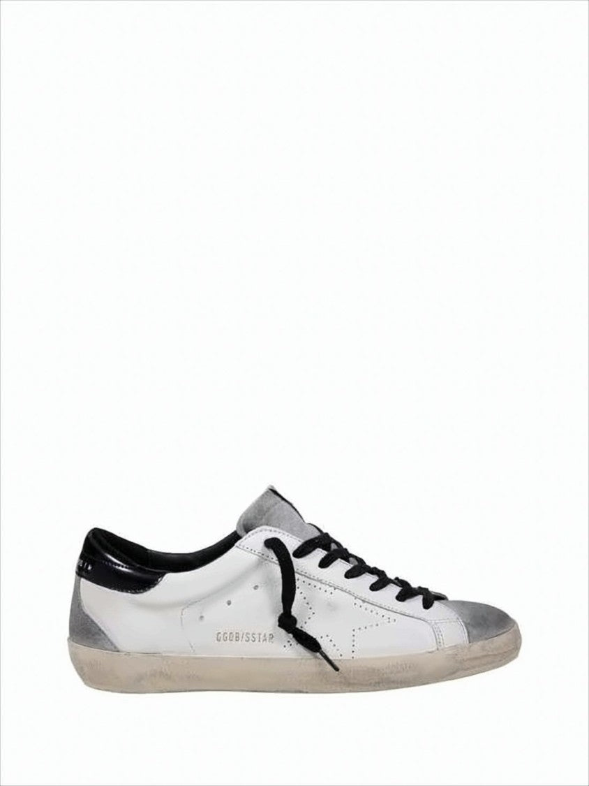 Golden Goose Distressed White Leather Low-Top Sneakers With Grey Suede Accents