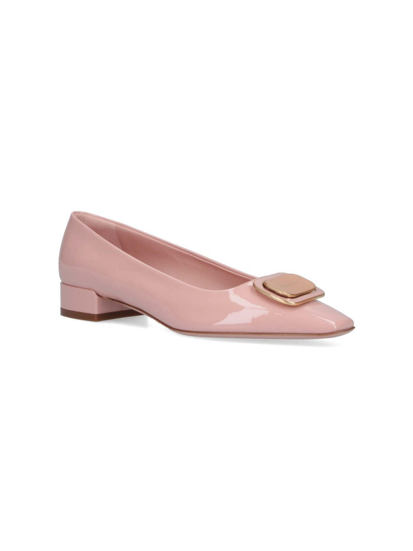 Ferragamo New Vara Plate Pumps In Pink Patent Leather