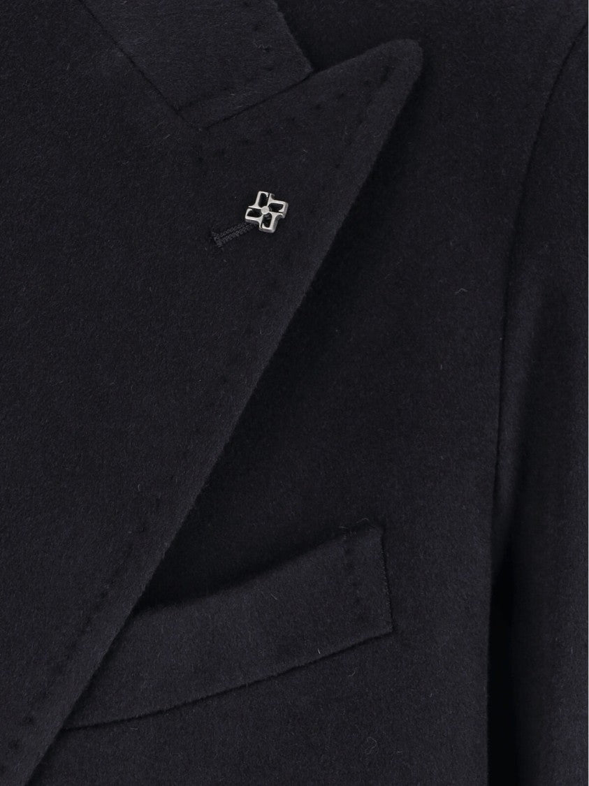 Tagliatore Navy Blue Peaked Lapels Virgin Wool Double-Breasted Coat