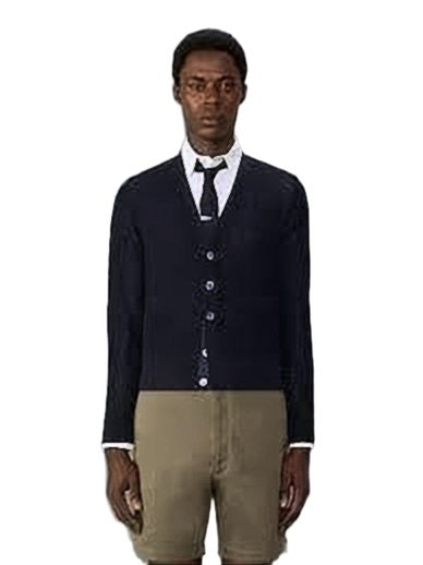 Thom Browne Finely Knit Black Cardigan With Tailored Fit