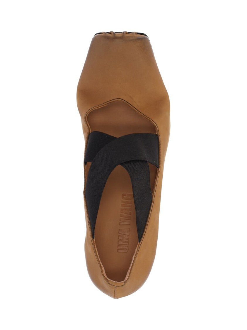 Uma Wang Brown Square-Toe Leather Flats
