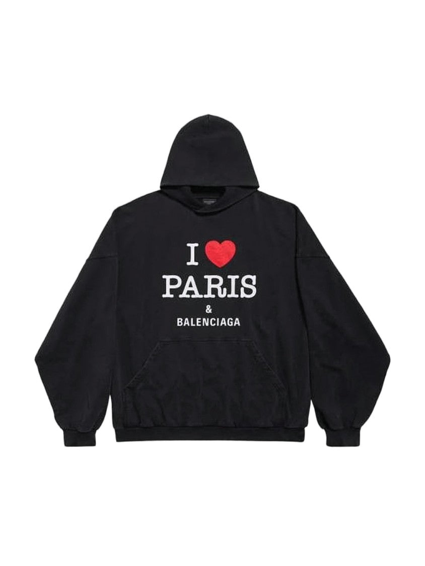 Balenciaga Relaxed-Fit Black Hooded Sweatshirt With Bold Graphics