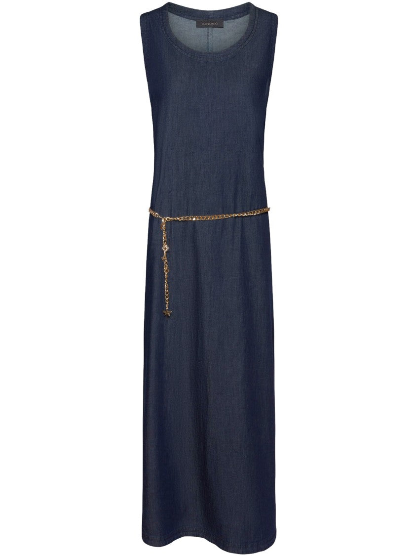 Elena Miro` Sleeveless Blue Denim Midi Chain Dress