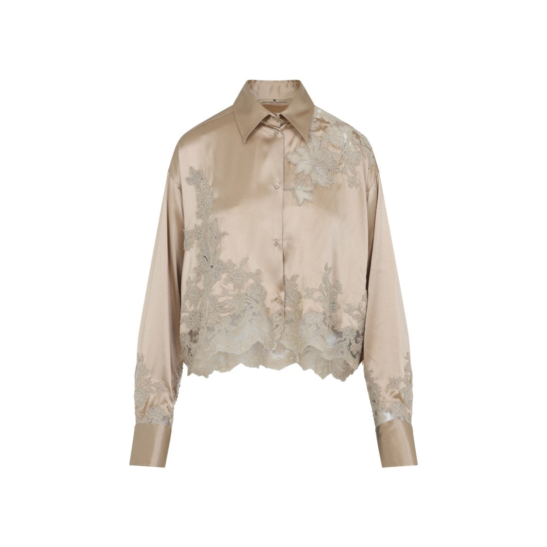 Ermanno Scervino Satin Light Brown Silk Shirt