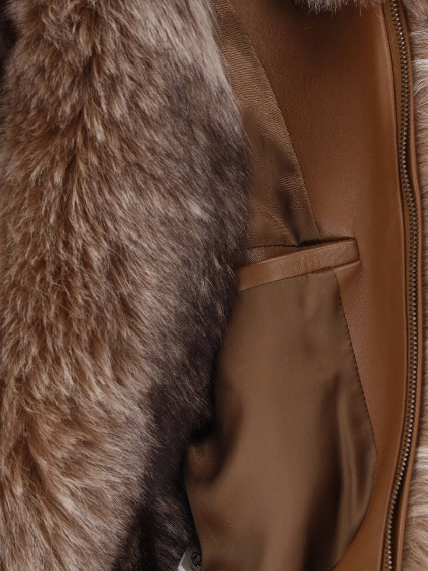 Chloé Brown Classic Collar Zippered Cropped Shearling Jacket
