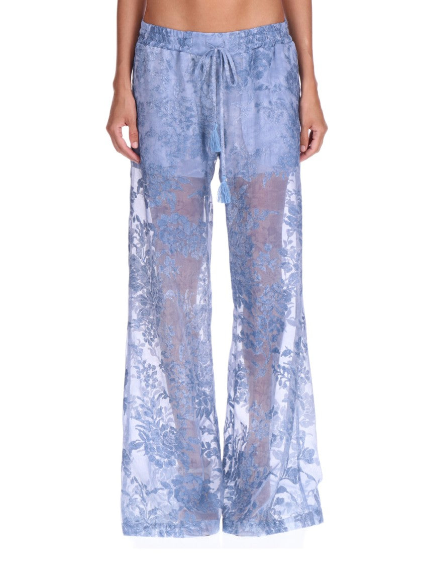 Ermanno Firenze Floral-Patterned Sheer Trousers With Wide Leg Silhouette