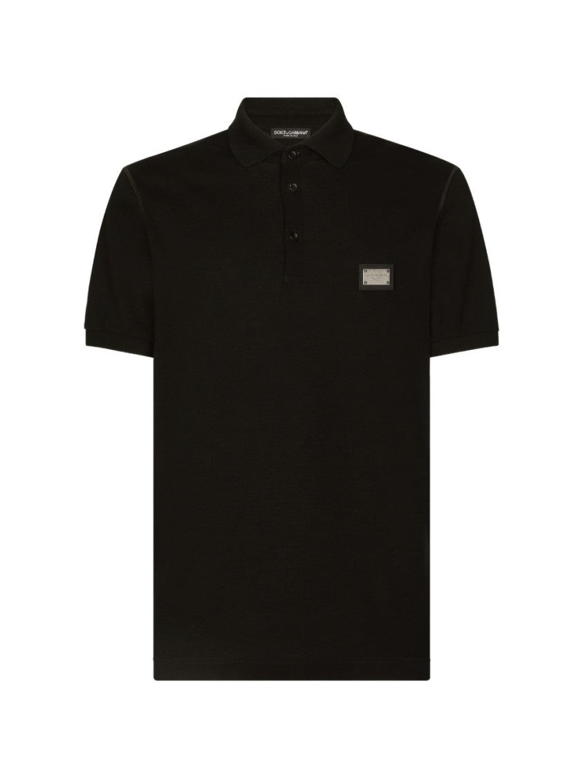 Dolce & Gabbana Traditional Collar Structured Fabric Logo Patch Polo Shirt