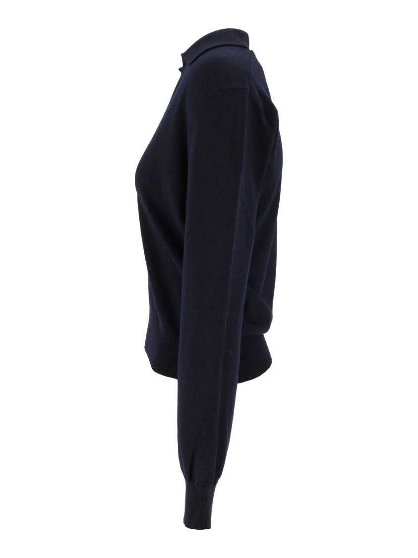 Kangra Cashmere Ribbed Cuffs Long-Sleeve Open Polo Shirt