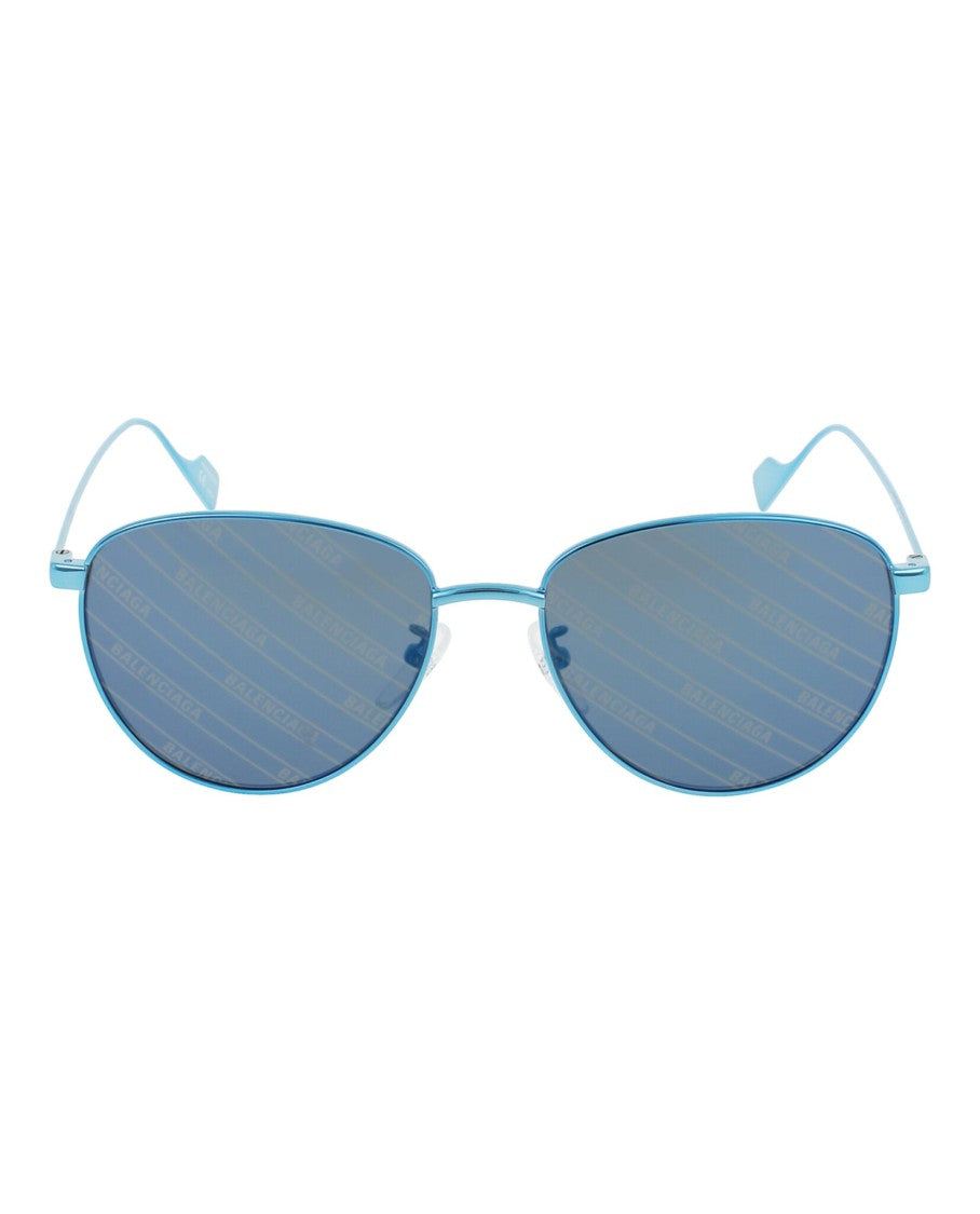Balenciaga Round-Oval Light Blue Metal Sunglasses With Comfort Nosepads
