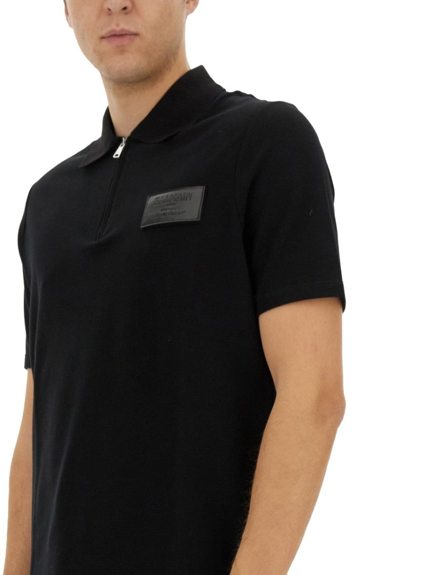 Balmain Black Polo Shirt With Zippered Collar