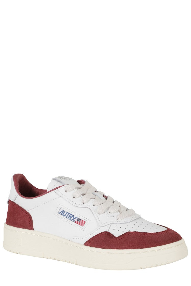 Autry White And Burgundy Medalist Low Suede Accents Leather Sneakers
