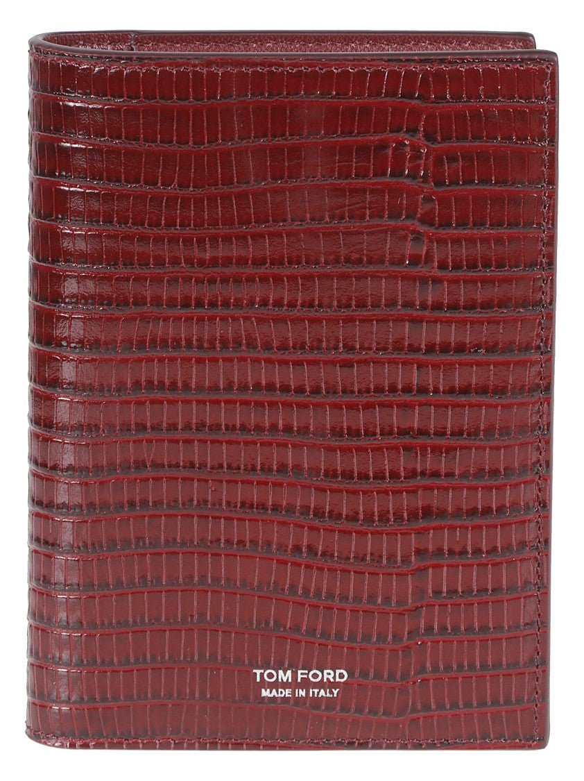 Tom Ford Textured Calf Leather Bi-Fold Wallet With Crocodile Pattern