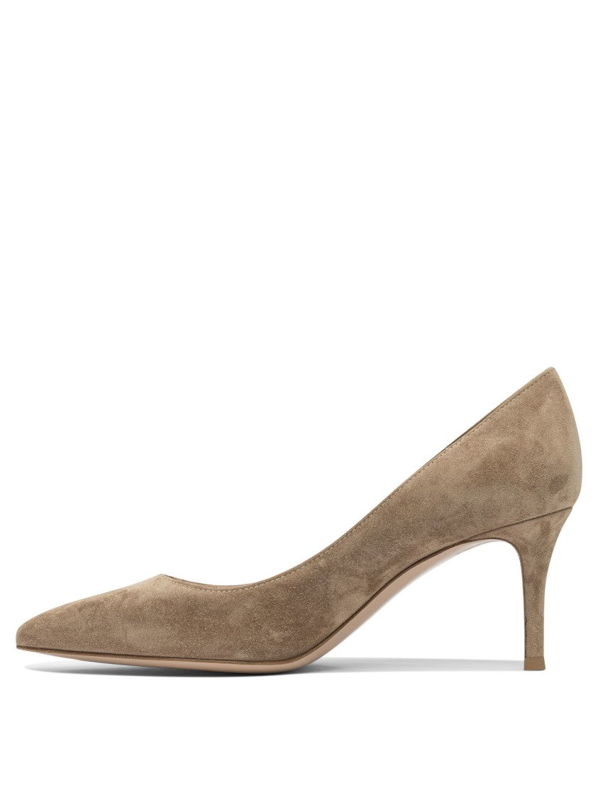Gianvito Rossi Mid-Height Beige Suede And Leather Heeled Shoes